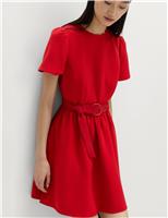 Puff Sleeve Belted Mini Skater Dress