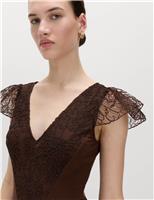M&S Jersey V-Neck Lace Panel Midaxi Column Dress Chocolate