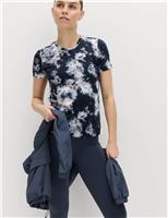 Goodmove Printed Scoop Neck Fitted T-Shirt Navy Mix