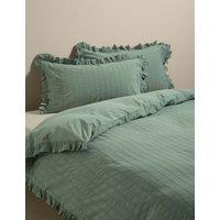 M&S Pure Cotton French Ruffle Embroidery Bedding Set Green