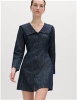 M&S Denim Sailor Collar Mini Dress with Linen Blue