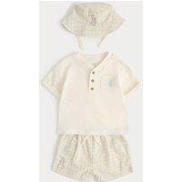 M&S 3 Piece Cotton Rich Peter Rabbit Shorts Outfit (0-3 Yrs) Cream Mix