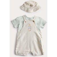 M&S 3 Piece Peter Rabbit Stripe Bibshort Outfit (0-3 Yrs) Blue Mix
