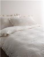 M&S Pure Cotton Floral Jacquard Ruffle Bedding Set Neutral