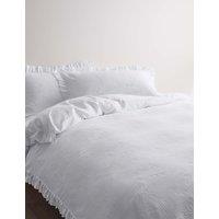 M&S Pure Cotton Floral Jacquard Ruffle Bedding Set White