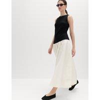 M&S Cotton Blend Contrast Midi Drop Waist Dress Black Mix