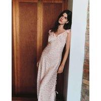 M&S Satin Jacquard Ruffle Detail Dress Pink