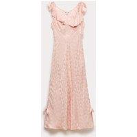M&S Satin Jacquard Ruffle Detail Dress Pink