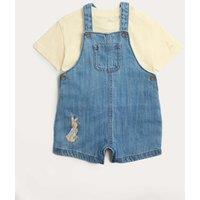 M&S 2 Piece Denim Peter Rabbit Bibshort Outfit (0-3 Yrs) Blue Mix