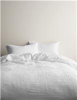 M&S Pure Cotton Geometric Jacquard Bedding Set White