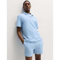 M&S Cotton Rich Notch Neck Boucle Polo Shirt Powder Blue