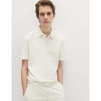 M&S Cotton Rich Notch Neck Boucle Polo Shirt Ecru
