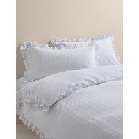 M&S Pure Cotton French Ruffle Embroidery Bedding Set White