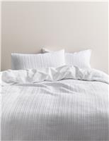 M&S Pure Cotton Striped Matelass Bedding Set White