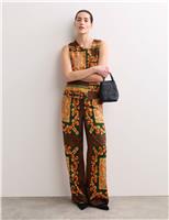 Scarf Print Elasticated Waist Wide Leg Trousers