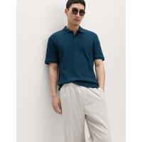 M&S Cotton Rich Textured Knitted Polo Shirt Dark Petrol