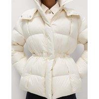 M&S Feather & Down Blouson Hooded Puffer Jacket Light Cream