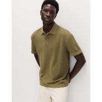 M&S Pure Cotton Garment Dyed Polo Shirt Olive