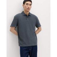 M&S Pure Cotton Garment Dyed Polo Shirt Dark Pewter