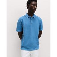 M&S Pure Cotton Garment Dyed Polo Shirt Azure Blue
