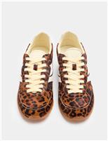 Leather Hair On Leopard Print Trainers