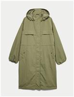 M&S Shower Resistant Lightweight Hooded Longline Utility Parka Faded Blue