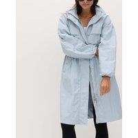 M&S Shower Resistant Lightweight Hooded Longline Utility Parka Faded Blue