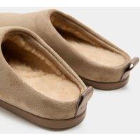 M&S Faux Fur Lined Back Tab Mule Slippers Sand