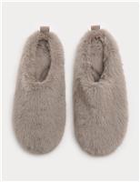 M&S Faux Fur Back Tab Mule Slippers Mink