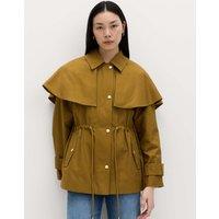 M&S Pure Cotton Waisted Collared Cape Coat Moss