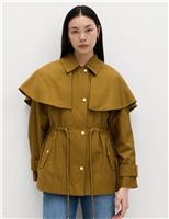 Pure Cotton Waisted Collared Cape Coat