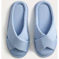 M&S Striped Crossover Strap Open Toe Slippers Blue Mix