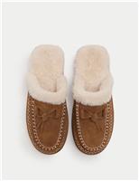 Suede Faux Fur Lined Stitch Detail Clog Slippers