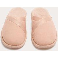 M&S Asymmetric Faux Fur Lined Mule Slippers Peach