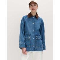 M&S Lyocell Blend Denim Collared Barn Jacket Medium Indigo