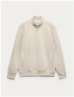 Cotton Blend Quilted Funnel Neck Sweatshirt