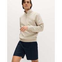 Goodmove Cotton Blend Quilted Funnel Neck Sweatshirt Medium Beige