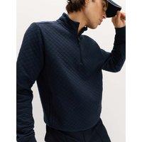 Goodmove Cotton Blend Quilted Funnel Neck Sweatshirt Navy