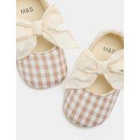 M&S Baby Check Bow Pram Shoes (0-18 Mths) Neutral