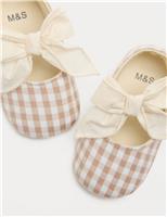M&S Baby Check Bow Pram Shoes (0-18 Mths) Neutral