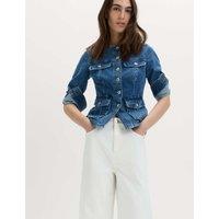 M&S Denim Collarless Fitted Utility Jacket Medium Indigo