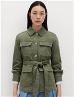 Denim Belted Collared Utility Shacket