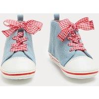 M&S Baby Strawberry High Top Trainer Pram Shoes (0-18 Mths) Denim