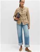 Suedette Colarless Utility Jacket