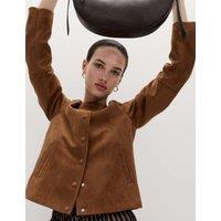 M&S Suedette Collarless Jacket Brown