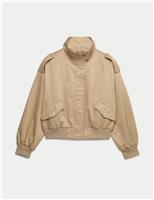 M&S Cotton Rich Satin Look Bomber Jacket Natural Beige