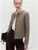 M&S Faux Leather Collarless Jacket Pale Yellow