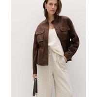 M&S Linen Blend Lightweight Utility Jacket Bitter Chocolate