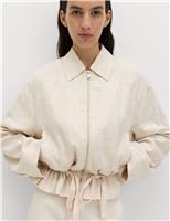 M&S Linen Blend Lightweight Harrington Jacket Oatmeal