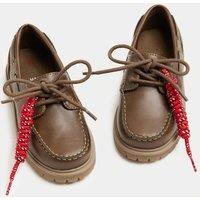 M&S Kids Leather Plain Boat Shoes (10 Small-4 Large) Dark Brown